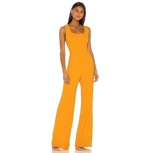 $595 SALONI Jules Crepe Wide Leg Sleeveless Jumpsuit Yellow Mango NEW Designer 6